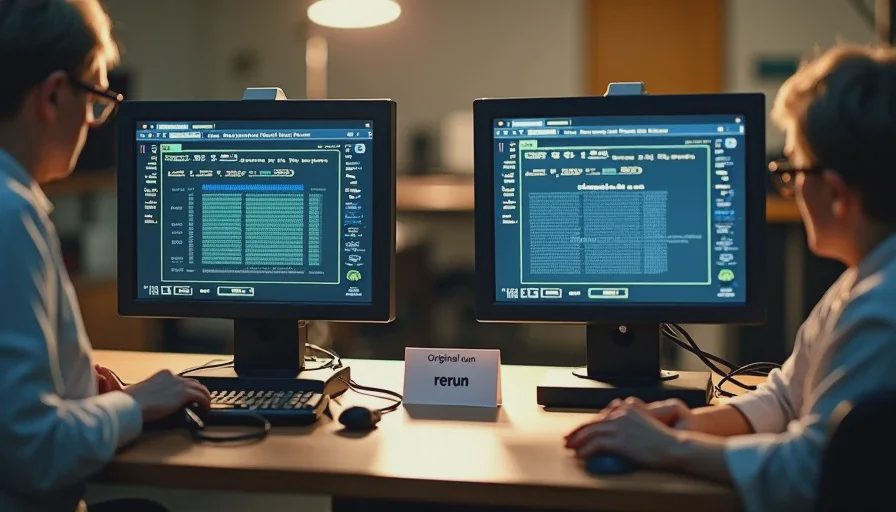 Two test devices showing same-seed rerun and matching frame range.