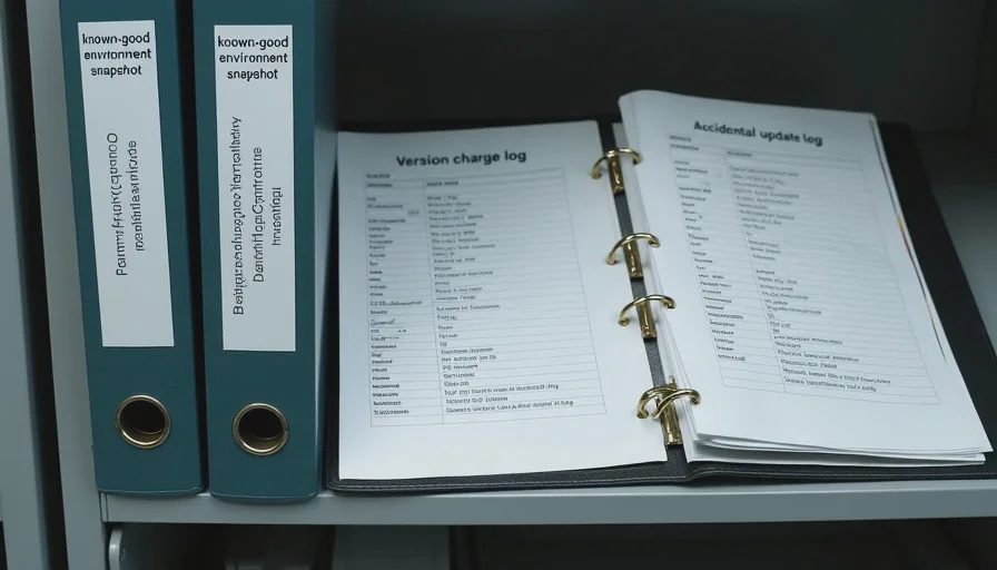 Archive shelf with known-good snapshot, version-change log, and version field page.