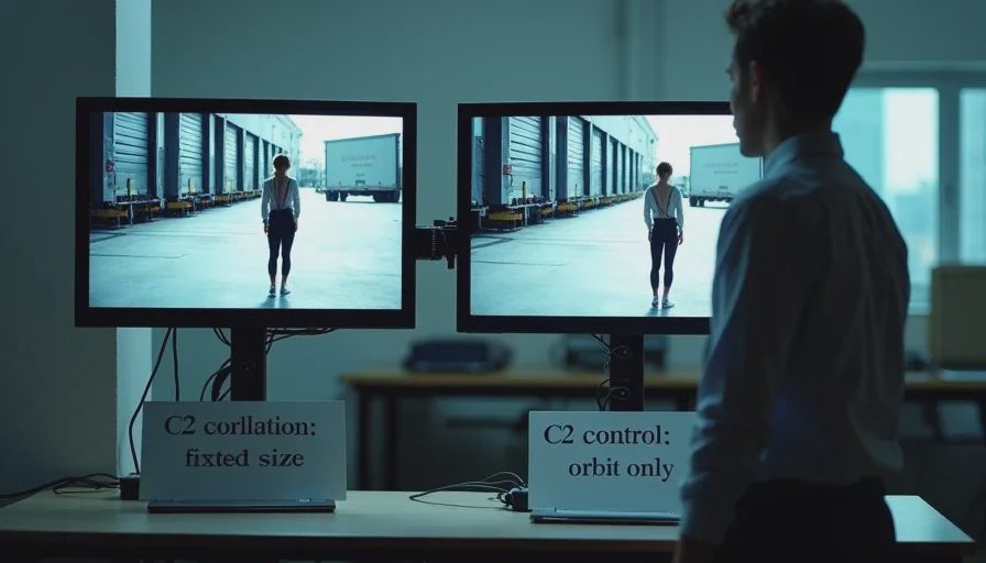 Two monitors: C2 orbit with fixed-size violation vs C2-control orbit only.